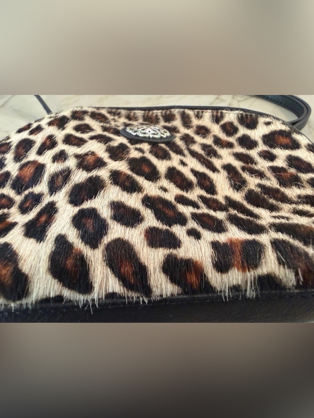 Brighton Ferrara collab leopard print calf hair dome crossbody bag - Picture 3 of 10